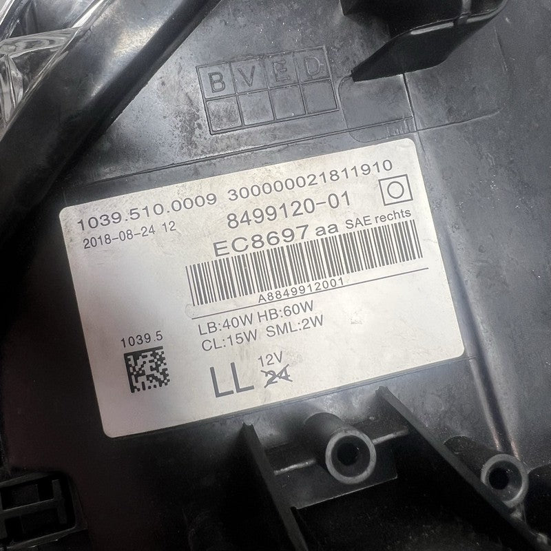 8499120 BMW 540 HEADLIGHT RIGHT PASSENGER 550 2018 2019 2020 OEM 8499120