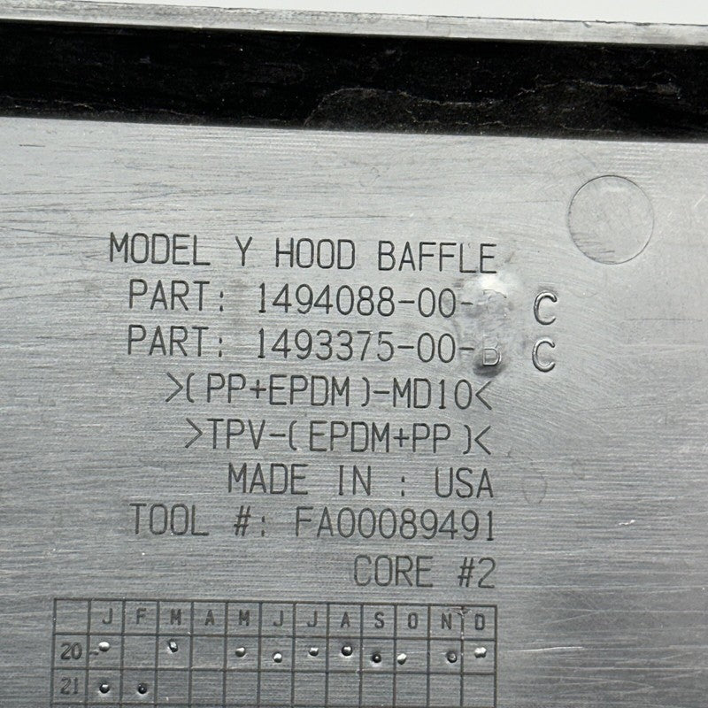 1494088-00-C TESLA MODEL Y HOOD LUGGAGE STORAGE BAFFLE 2020 2021 2022 2023 OEM 1494088-00-C