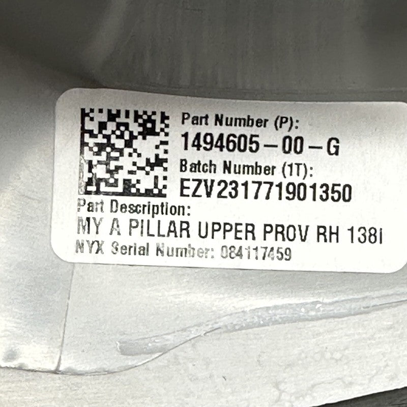 1494605-00-G TESLA MODEL Y A-PILLAR UPPER COVER RIGHT 2020 2021 2022 2023 OEM 1494605-00-G