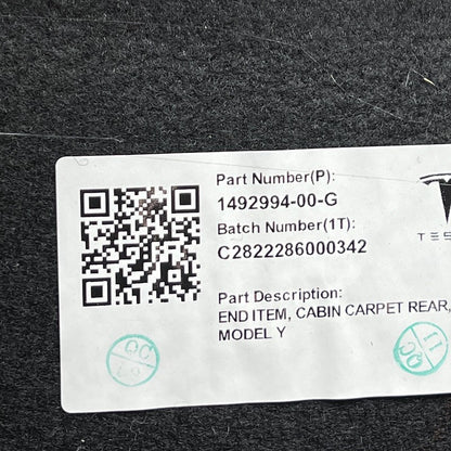 1492994-00-G TESLA MODEL Y REAR CABIN CARPET 2020 2021 2022 2023 OEM 1492994-00-G