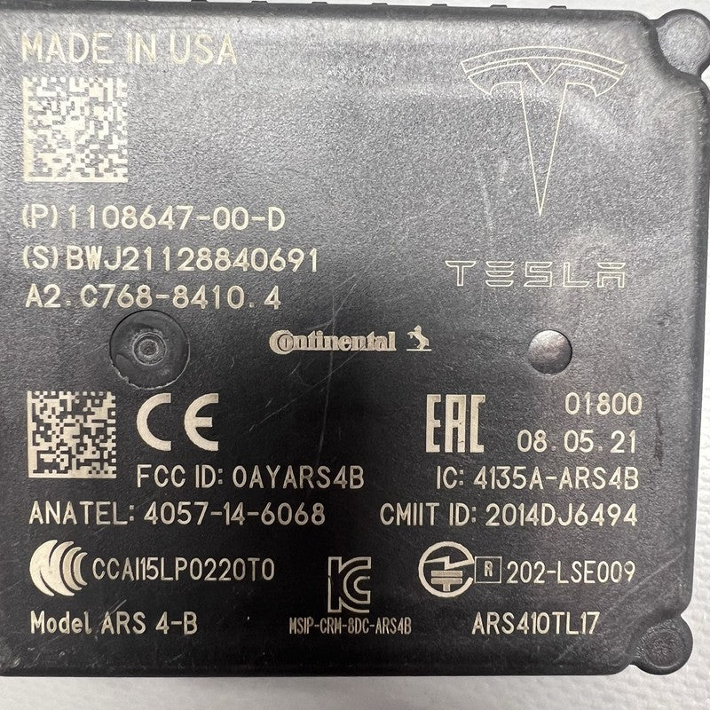 1108647-00-D TESLA MODEL 3 RADAR SENSOR MODULE 2017 2018 2019 2020 OEM 1108647-00-D