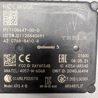 1108647-00-D TESLA MODEL 3 RADAR SENSOR MODULE 2017 2018 2019 2020 OEM 1108647-00-D