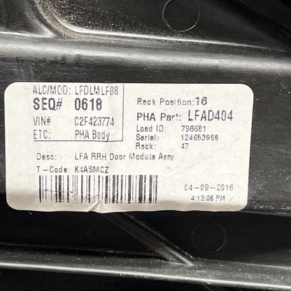 92051-00100 HYUNDAI SONATA HYBRID DOOR WINDOW REGULATOR RIGHT REAR  2016 2017 2018 2019