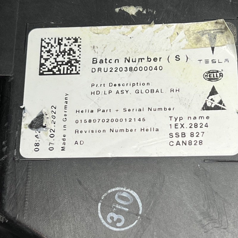 TESLA MODEL S PLAID HEADLIGHT RIGHT PASSENGER 2021 2022 2023 OEM