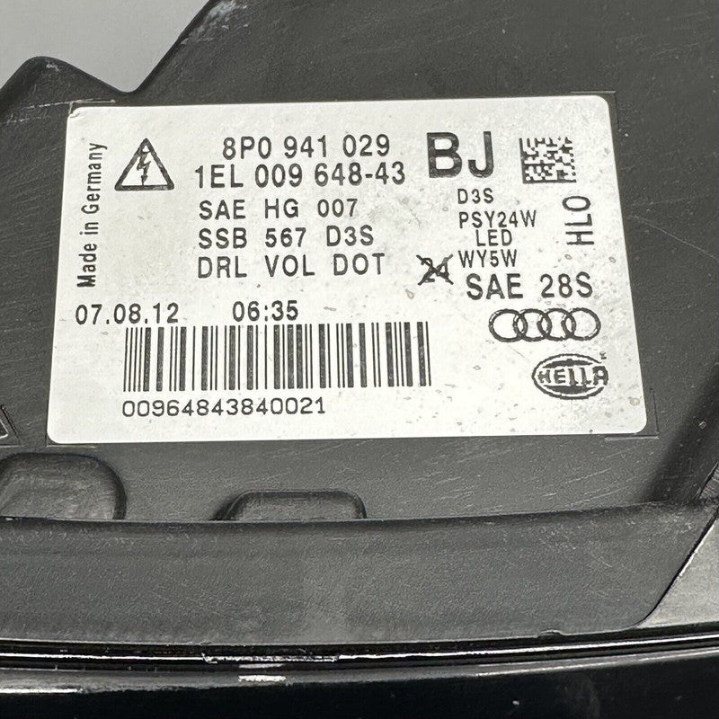 8P0941029BJ AUDI A3 HEADLIGHT LEFT DRIVER 2009 2010 2011 2012 2013 XENON OEM 8P0941029BJ