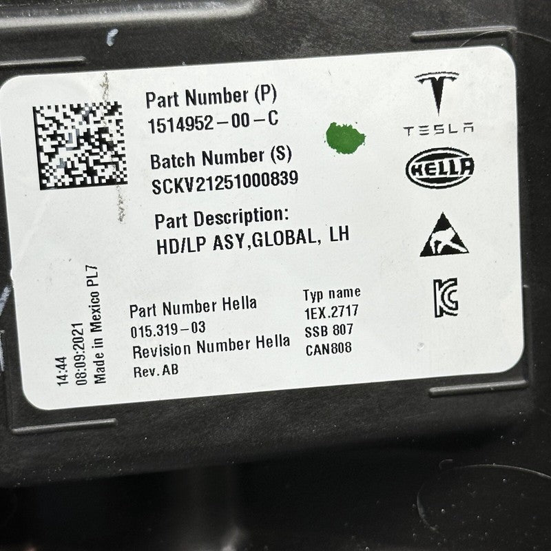 1077372-00-K TESLA MODEL 3 HEADLIGHT LEFT DRIVER 2021 2022 2023 LED  INNER WATER SPOTS