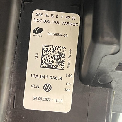 11A941036B VOLKSWAGEN ID4 HEADLIGHT RIGHT PASSENGER 2020 2021 2022 2023 LED OEM 11A941036B