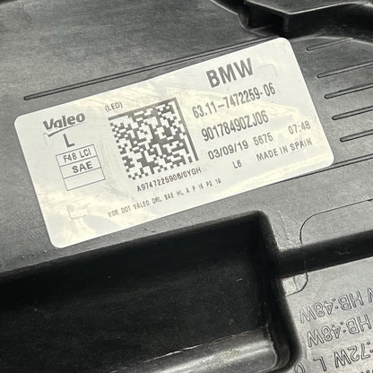 63117472259 BMW X1 HEADLIGHT LEFT DRIVER 2020 2021 2022 LED OEM 63117472259