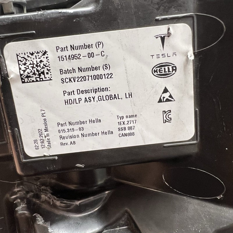 1514952-00-C TESLA MODEL 3 HEADLIGHT LEFT DRIVER 2021 2022 2023 LED OEM 1514952-00-C