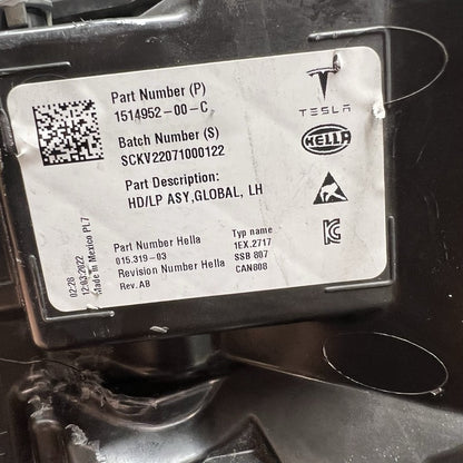 1514952-00-C TESLA MODEL 3 HEADLIGHT LEFT DRIVER 2021 2022 2023 LED OEM 1514952-00-C