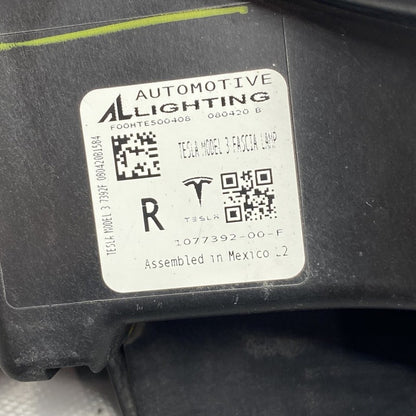1077392-00-C TESLA MODEL 3 FOG LIGHT RIGHT PASSENGER 2017 2018 2019 20 21 2022 1077392-00-C