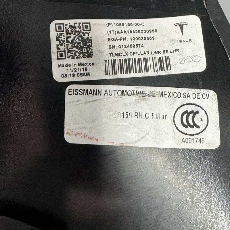 1089155-00-C TESLA MODEL X C-PILLAR LOWER TRIM RIGHT REAR 2016 2017 2018 2019 2020 OEM