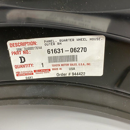 61631-06270 LEXUS ES350 QUARTER WHEEL PANEL RIGHT ES300H 61631-06270 2019 2020 2021 OEM 