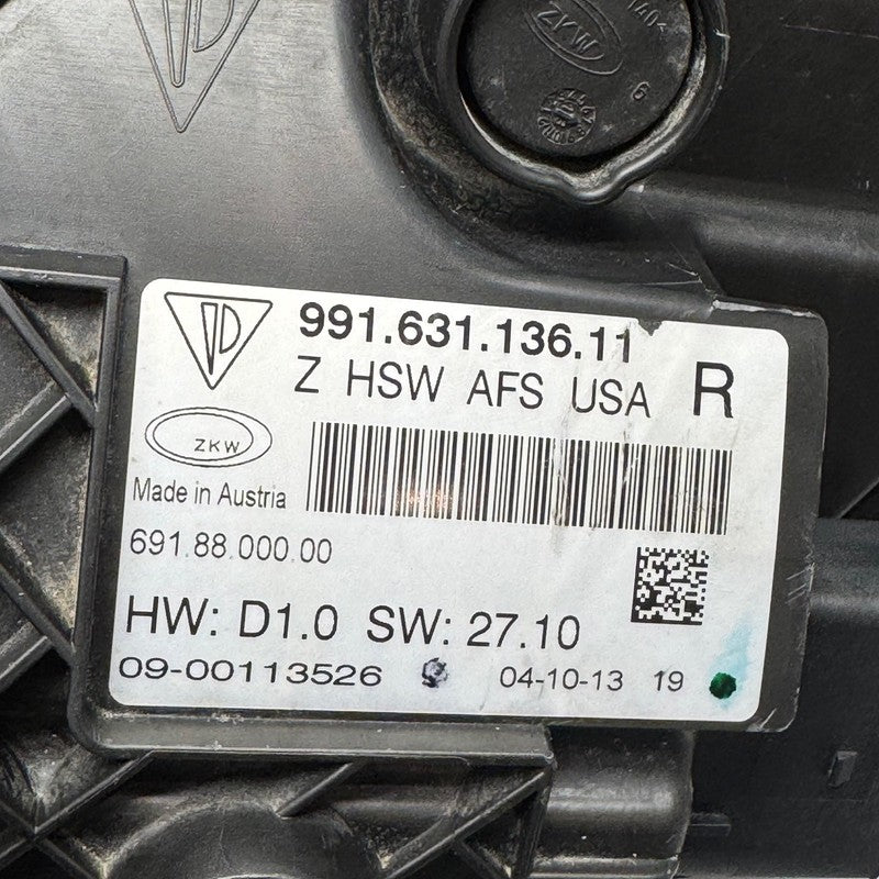 PORSCHE 911 CARRERA HEADLIGHT RIGHT PASSENGER BI XENON AFS 2013 2014 2