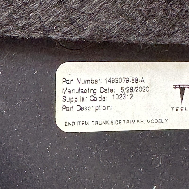 1493079-88-A TESLA MODEL Y TRUNK CARPET END TRIM RIGHT 2020 2021 2022 2023 OEM 1493079-88-A