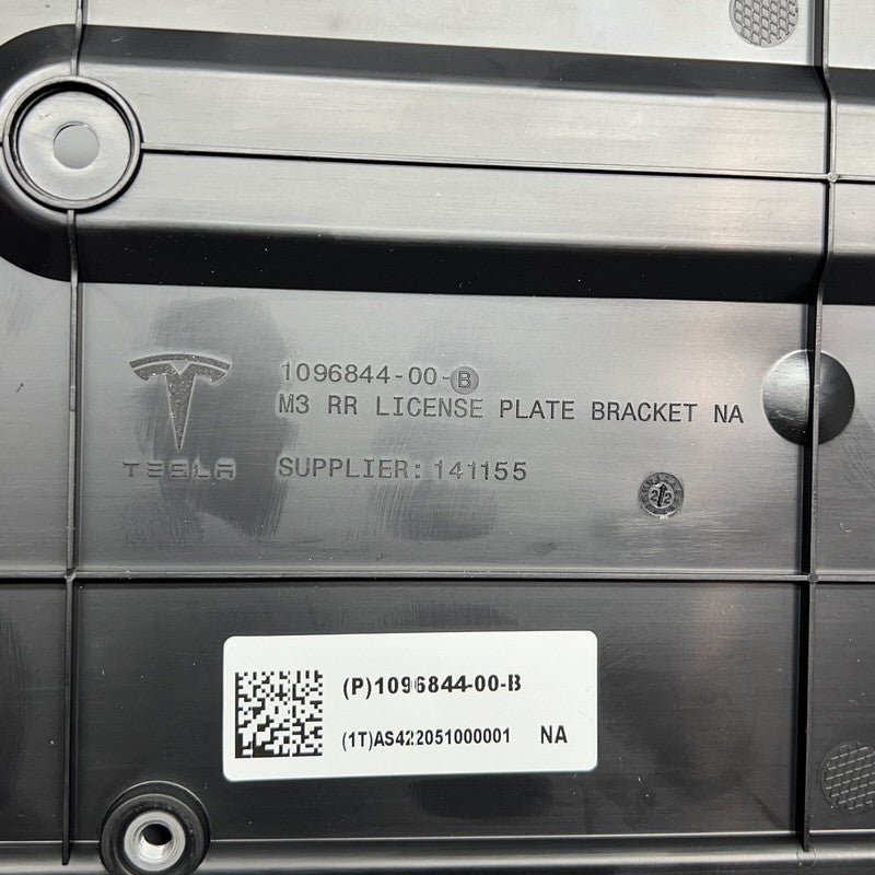 1096844-00-B TESLA MODEL 3 LICENSE PLATE BRACKET REAR 2017 2018 2019 2020 OEM 1096844-00-B