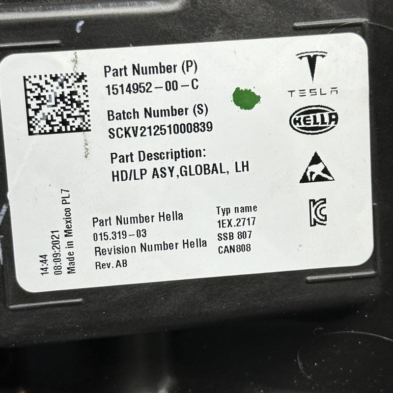 TESLA MODEL 3 HEADLIGHT LEFT DRIVER 2021 2022 2023 LED  INNER WATER SP