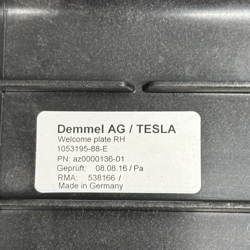 1053195-88-E TESLA MODEL X DOOR WELCOME PLATE COVER RIGHT 2016 2017 2018 2019 2020 OEM