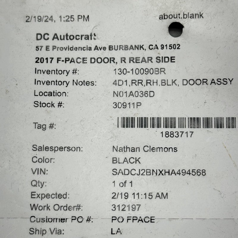 BT32-224A44 JAGUAR F-PACE DOOR HANDLE RIGHT REAR 2017 2018 2019 2020 OEM BT32-224A44