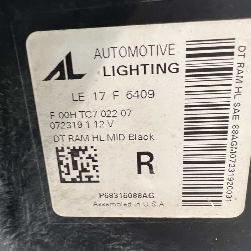 68316088AG RAM 1500 HEADLIGHT RIGHT PASSENGER 2019 2020 2021 LED OEM FOR PARTS 