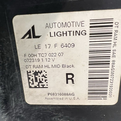 68316088AG RAM 1500 HEADLIGHT RIGHT PASSENGER 2019 2020 2021 LED OEM FOR PARTS 