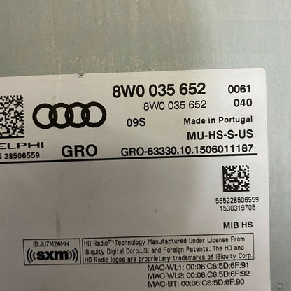 8W0035652 AUDI A4 S4 MULTIMEDIA RADIO HEAD UNIT SD1 SD2 8W0035652 2017 2018 2019 OEM
