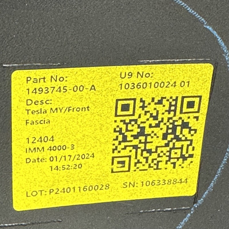 1493745-00-A TESLA MODEL Y FRONT BUMPER 2023 2024 NON SENSOR OEM 1493745-00-A