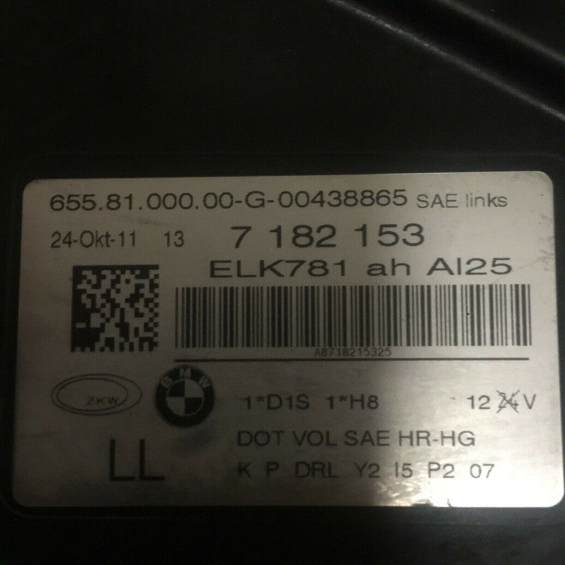 7182153 BMW 740 HEADLIGHT LEFT DRIVER 750 F01 2009 2010 2011 2012 XENON HID LED OEM