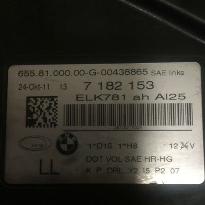 7182153 BMW 740 HEADLIGHT LEFT DRIVER 750 F01 2009 2010 2011 2012 XENON HID LED OEM