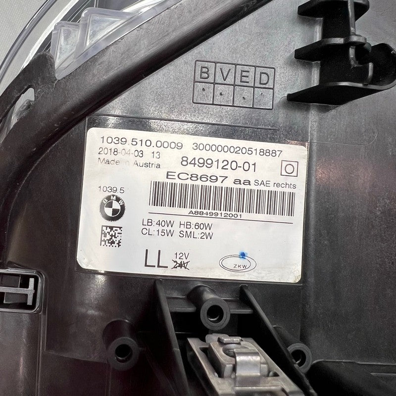 BMW 540 HEADLIGHT RIGHT PASSENGER 550 2018 2019 2020 OEM 8499120