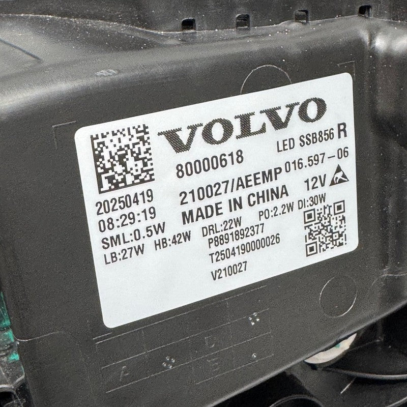 VOLVO EX30 HEADLIGHT RIGHT PASSENGER 2024 2025 2026 LED OEM 80000618