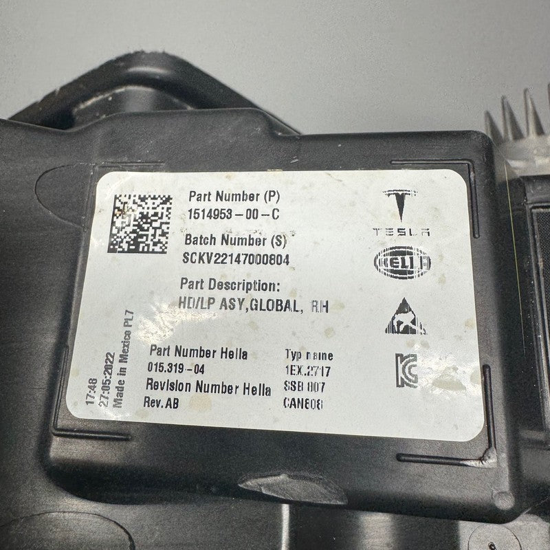 TESLA MDOEL 3 Y HEADLIGHT RIGHT PASSENGER 2021 2022 2023 LED OEM 15149