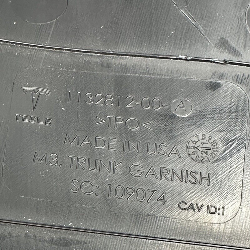 1132812-00-A TESLA MODEL 3 REAR TRUNK GARNISH TRIM COVER PANEL 2017 18 19 20 21 2022 OEM