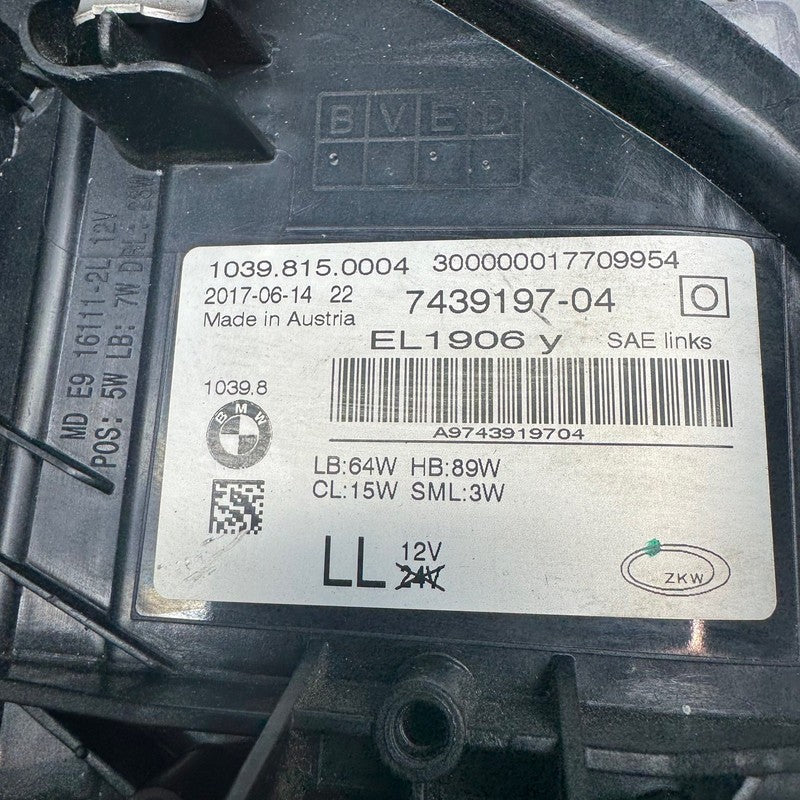 BMW 530I M5 540I HEADLIGHT LEFT DRIVER 2017-2019 2020 ADAPTIVE LED AFT