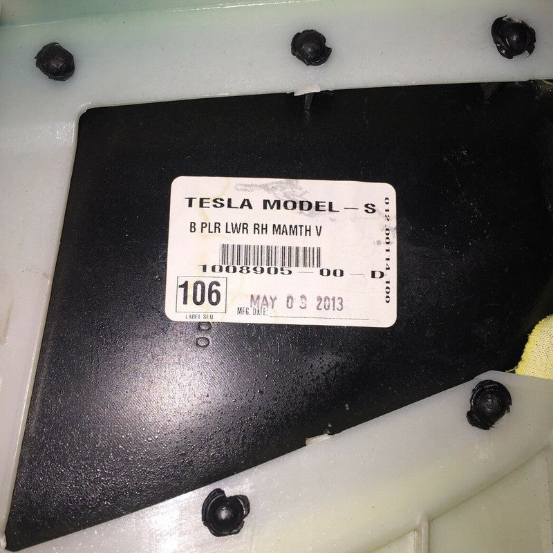 1008905-00-D TESLA MODEL S B-PILLER TRIM RIGHT LOWER 2012 2013 2014 2015 BLACK OEM