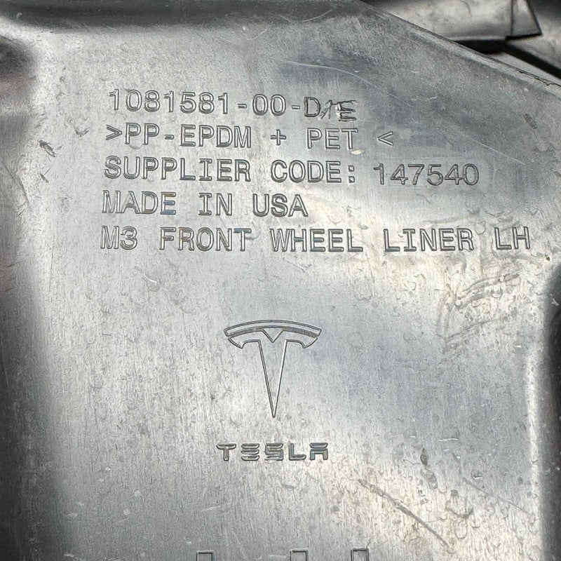 TESLA MODEL 3 FENDER LINER LEFT FRONT 2017 2018 2019 2020 2021 2022 20