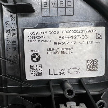 8499127 BMW M5 HEADLIGHT LEFT DRIVER 8499127 2017 2018 2019 2020 ADAPTIVE LED OEM
