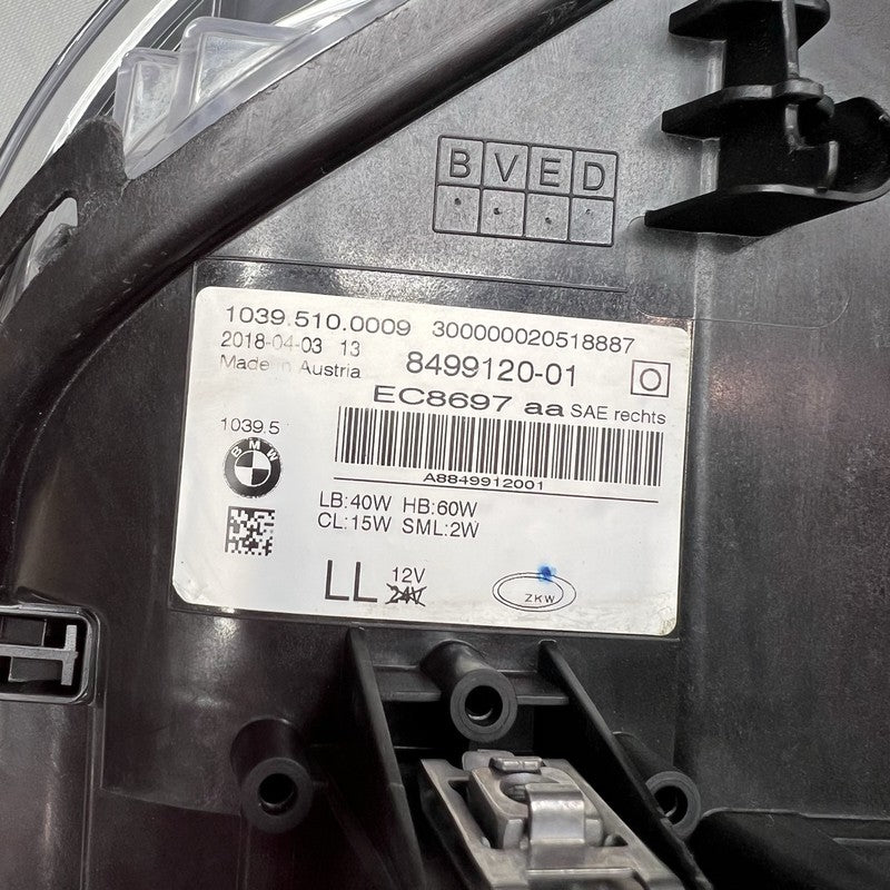 8499120 BMW 540 HEADLIGHT RIGHT PASSENGER 550 2018 2019 2020 OEM 8499120