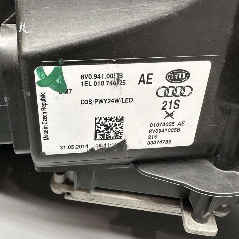 AUDI A3 HEADLIGHT LEFT DRIVER S3 2014 2015 2016 BI-XENON OEM 8V0941005