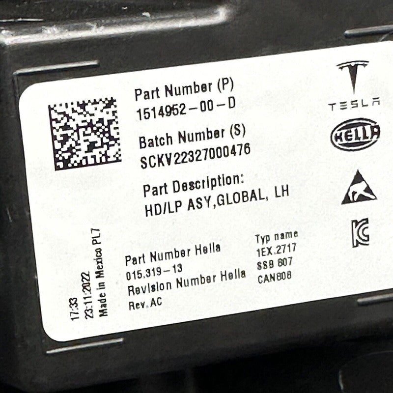 1514952-00-D TESLA MODEL 3 HEADLIGHT LEFT DRIVER 2021 2022 2023 LED 1514952-00-D OEM