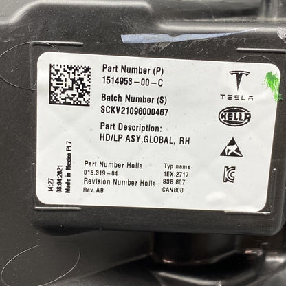 1077371-00-L TESLA MODEL 3 Y HEADLIGHT RIGHT PASSENGER LED 2021 2022 2023 OEM 1514953-00-C