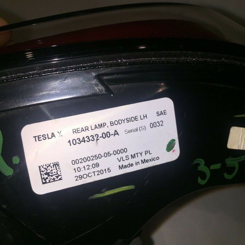 TESLA MODEL X TAIL LIGHT LEFT DRIVER 1034332-00-A 2015 2016 2017 2018 