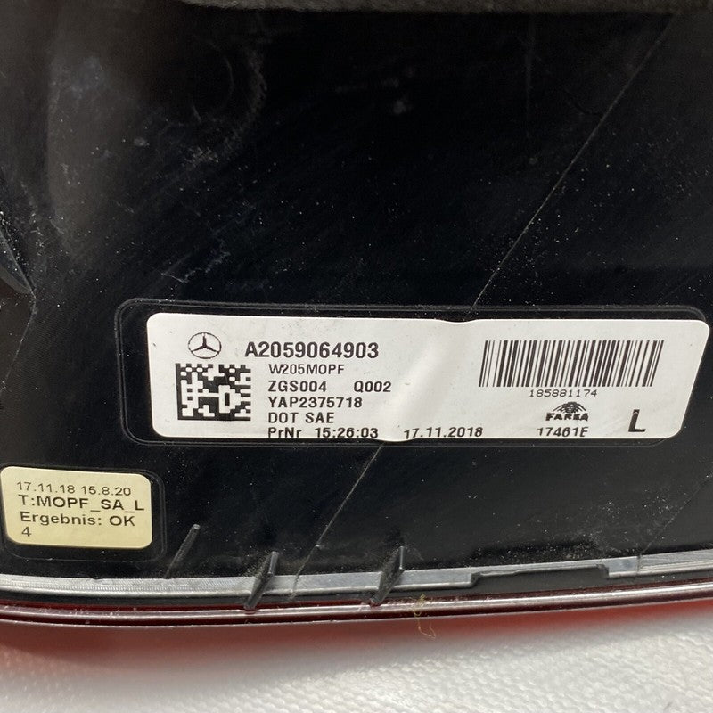 A2059064903 MERCEDES BENZ C300 TAIL LIGHT LEFT DRIVER A2059064903 2019 2020 LED OEM DAMAGED