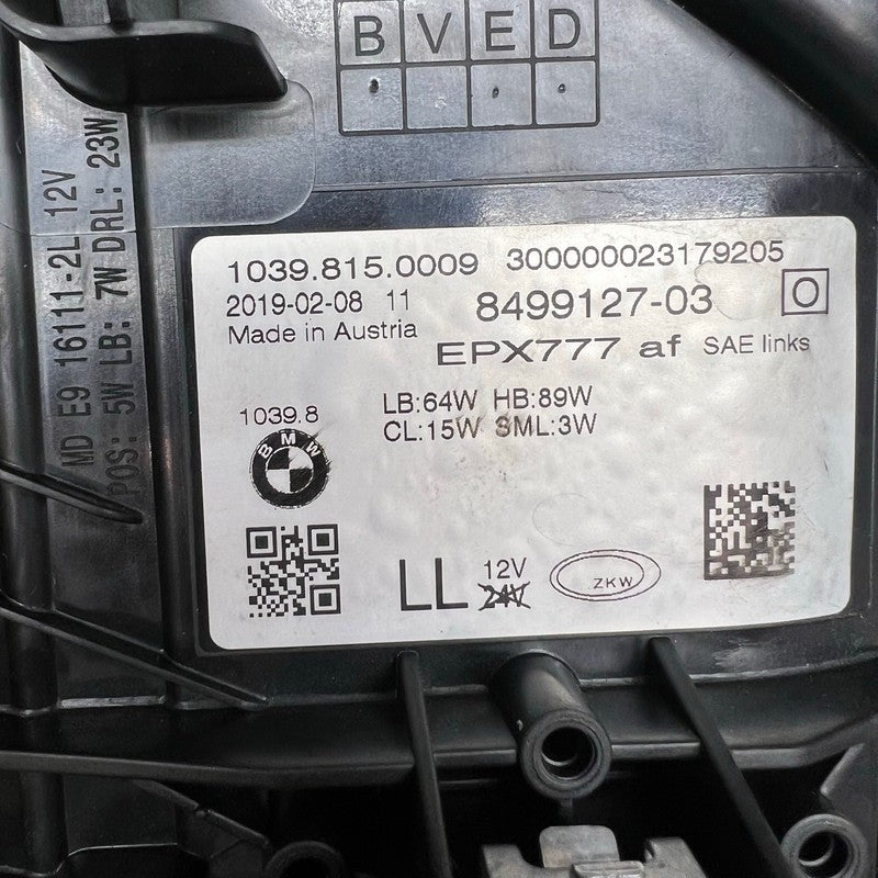 BMW M5 HEADLIGHT LEFT DRIVER 8499127 2017 2018 2019 2020 ADAPTIVE LED 