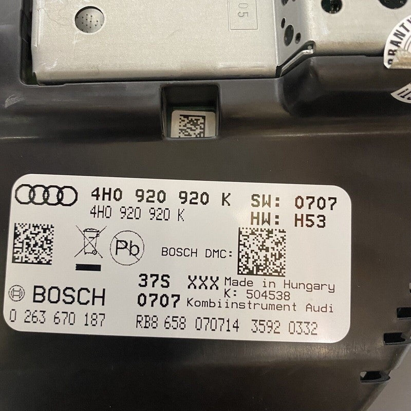 4H0920920K AUDI A8 SPEEDOPMETER CLUSTER 2011 2012 2013 2014 2015 OEM 4H0920920K