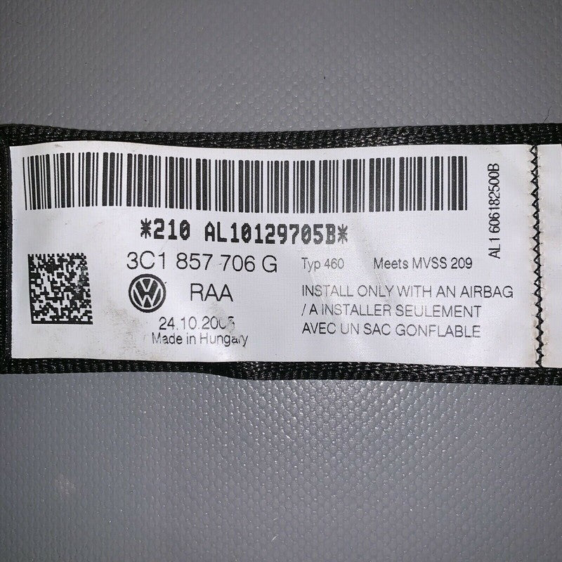 3C1857706G VOLKSWAGEN PASSAT SEAT BELT RIGHT FRONT 2006 2007 2008 2009 2010 BLACK OEM