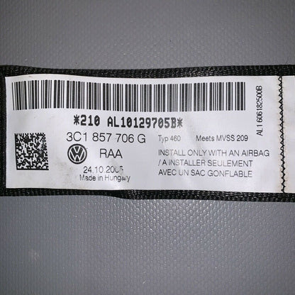 3C1857706G VOLKSWAGEN PASSAT SEAT BELT RIGHT FRONT 2006 2007 2008 2009 2010 BLACK OEM