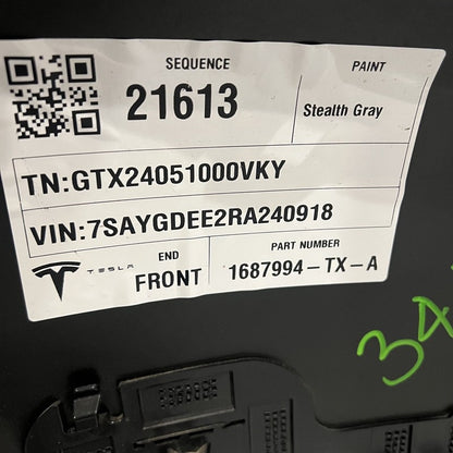 1687994-TX-A TESLA MODEL Y FRONT BUMPER 2023 2024 NON SENSOR TYPE OEM 1540102-17-E