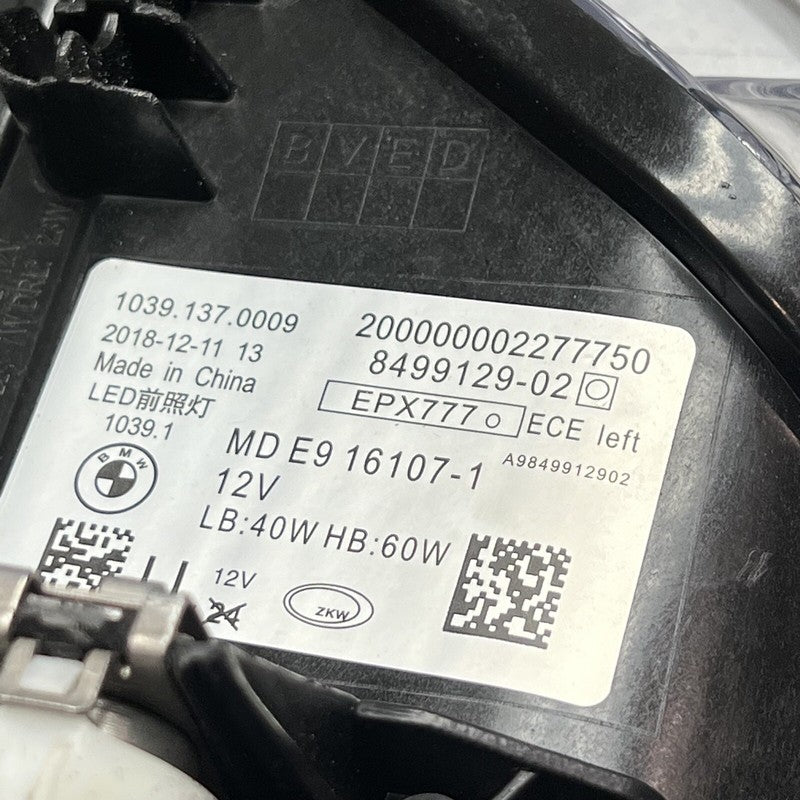 8499129-02 BMW 530 HEADLIGHT LEFT DRIVER M5 2017 2018 2019 2020 ADAPTIVE LED 8499129-02