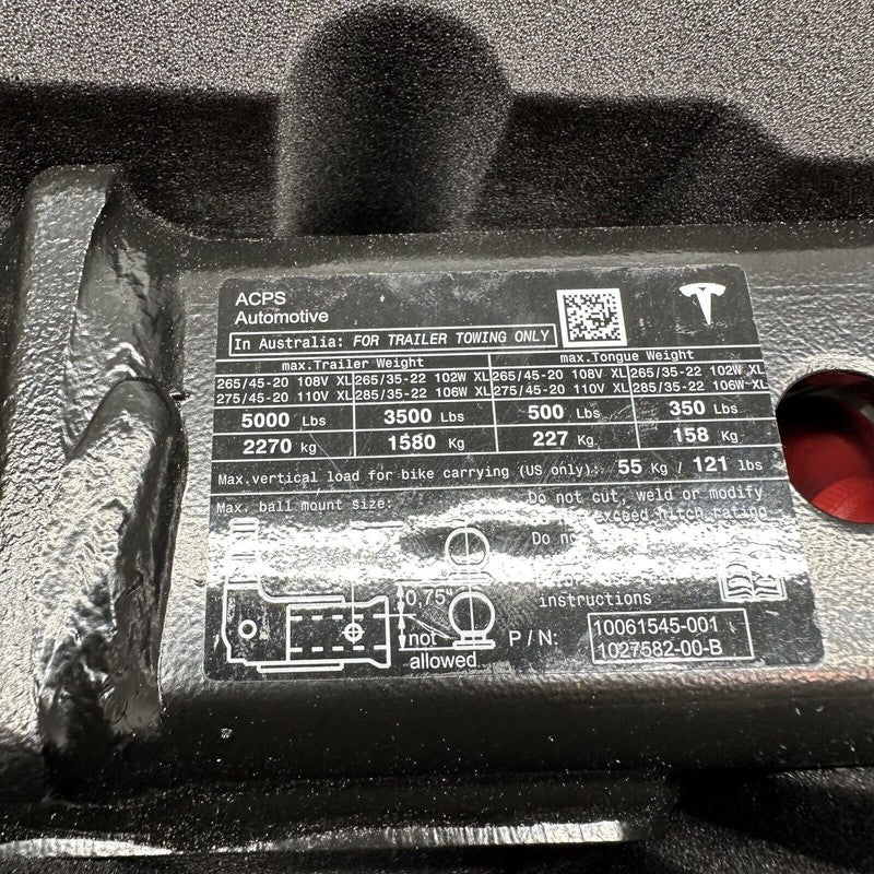 1027582-00-B TESLA MODEL X TOW HOOK TRAILER HITCH 2016 2017 2018 2019 2020 2021 2022 2023